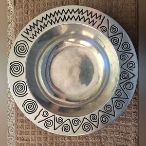Wilton Armetale Silver Bowl with Black Geometric Design